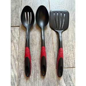 Tailor Made Kitchen Utensil Set 3 pc Black Red Nylon Slotted Spoons Turner USA